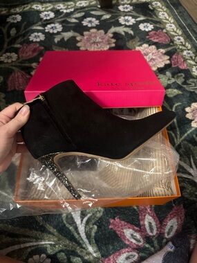 kate spade Black Suede Ankle Boot with Glitter Heel
